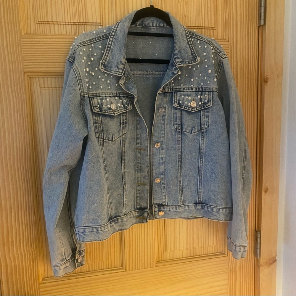 Embellished Pearl Denim Jean Jacket
